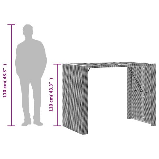 Szürke polyrattan kerti bárasztal akácfa lappal 145x80x110 cm