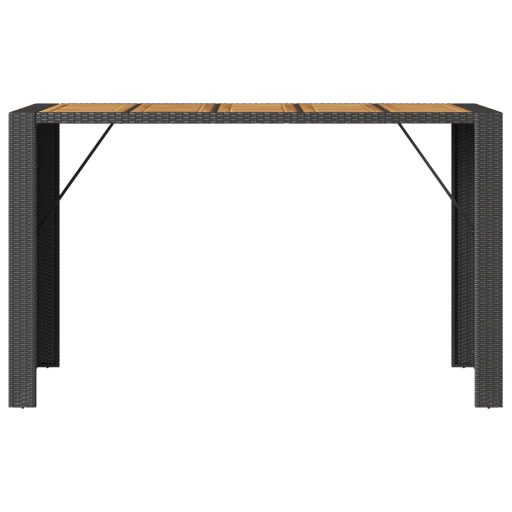Fekete polyrattan kerti bárasztal akácfa lappal 185x80x110 cm