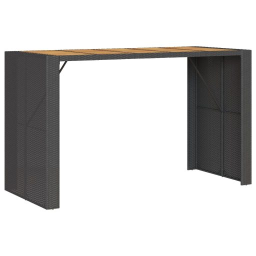 Fekete polyrattan kerti bárasztal akácfa lappal 185x80x110 cm