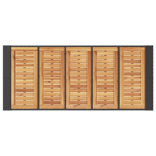 Fekete polyrattan kerti bárasztal akácfa lappal 185x80x110 cm
