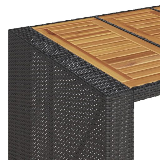 Fekete polyrattan kerti bárasztal akácfa lappal 185x80x110 cm