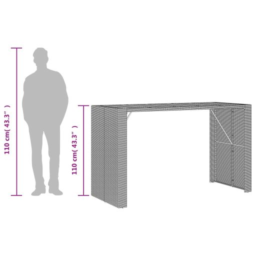Fekete polyrattan kerti bárasztal akácfa lappal 185x80x110 cm