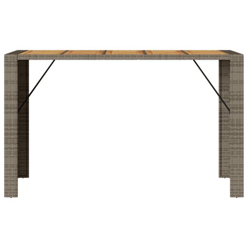Szürke polyrattan kerti bárasztal akácfa lappal 185x80x110 cm