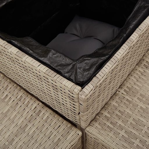 L-alakú szürke polyrattan kerti kanapé asztallal és párnákkal