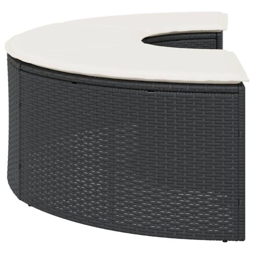 Fekete polyrattan kerti lábtartó párnával