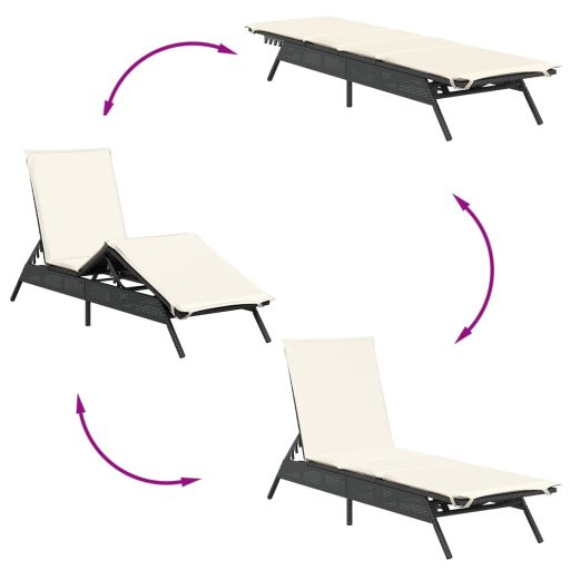Fekete polyrattan napozóágy párnával