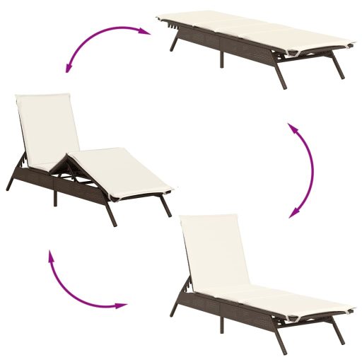 Barna polyrattan napozóágy párnával