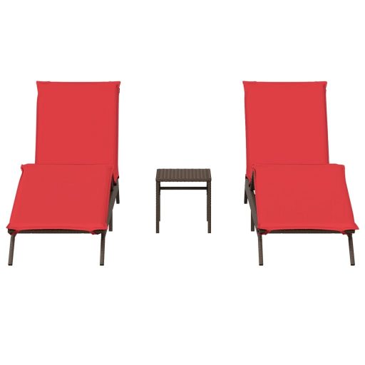 2 db barna polyrattan napozóágy asztallal