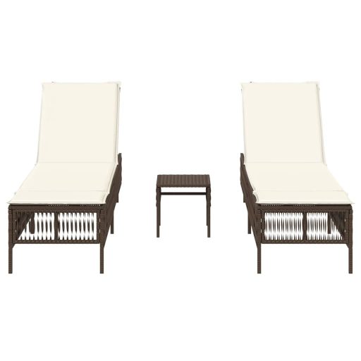 2 db barna polyrattan napozóágy asztallal