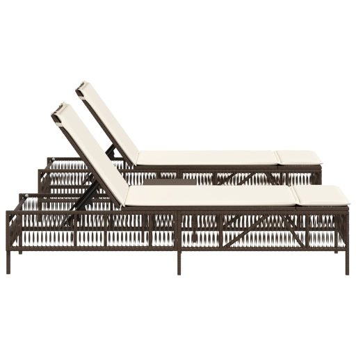 2 db barna polyrattan napozóágy asztallal