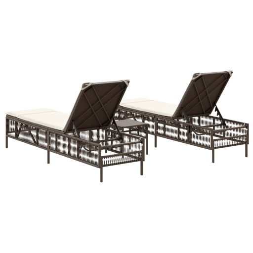 2 db barna polyrattan napozóágy asztallal