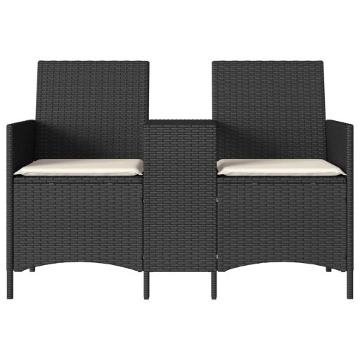 2 személyes fekete polyrattan kerti kanapé asztallal / párnával