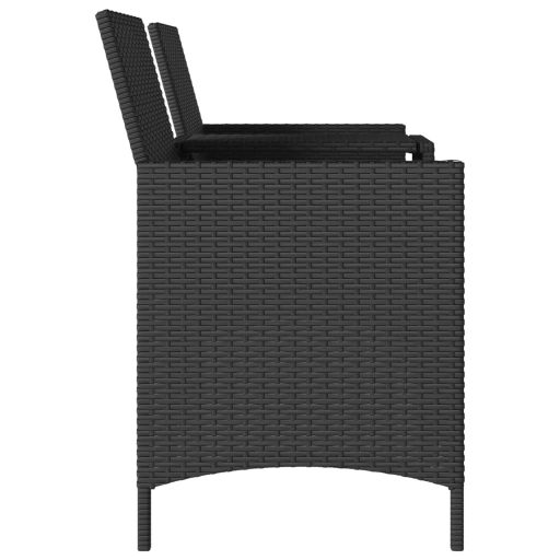 2 személyes fekete polyrattan kerti kanapé asztallal / párnával