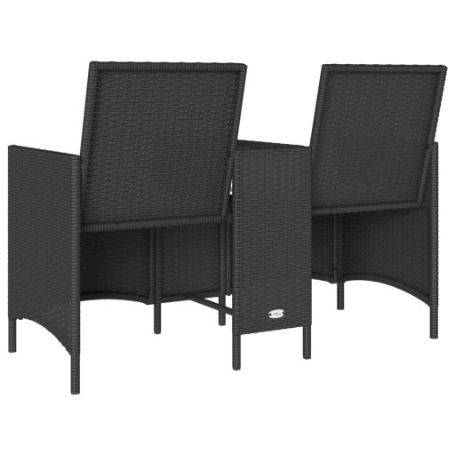 2 személyes fekete polyrattan kerti kanapé asztallal / párnával