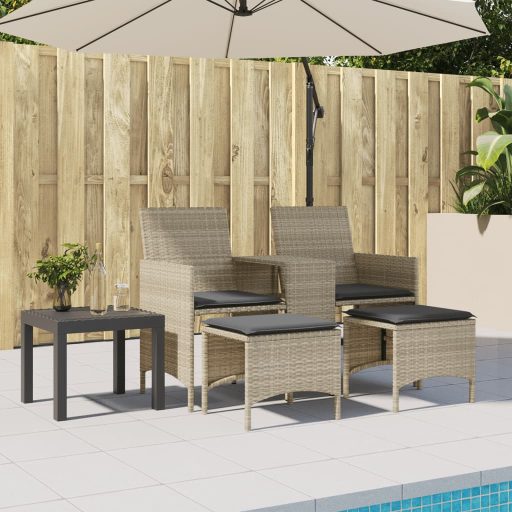 2 személyes szürke polyrattan kerti kanapé asztallal/székkel