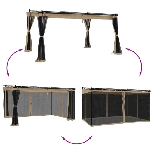 Tópszínű acél pavilon hálós oldalakkal 4 x 3 m
