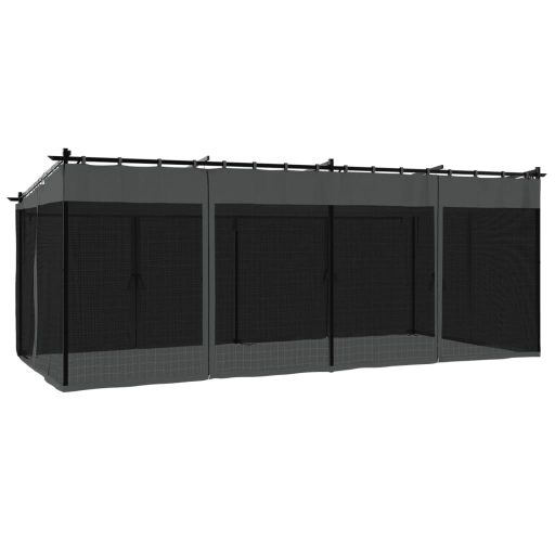 Antracitszürke acél pavilon hálós oldalakkal 6 x 3 m