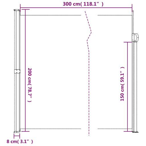 Barna behúzható oldalsó napellenző 200 x 300 cm