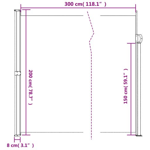 Bézs behúzható oldalsó napellenző 200 x 300 cm