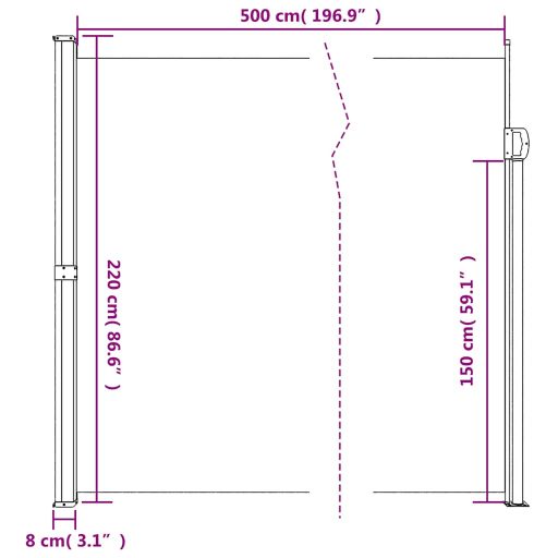Sötétzöld behúzható oldalsó napellenző 220 x 500 cm