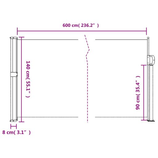 Terrakotta behúzható oldalsó napellenző 140 x 600 cm