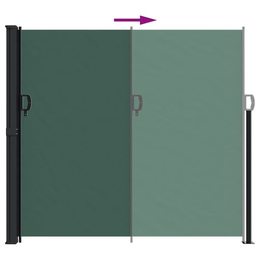Sötétzöld behúzható oldalsó napellenző 180 x 600 cm