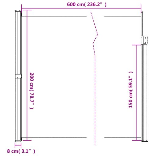 Terrakotta behúzható oldalsó napellenző 200 x 600 cm