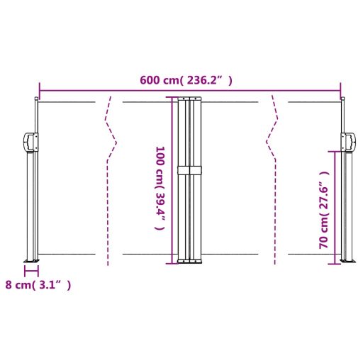 Fekete behúzható oldalsó napellenző 100 x 600 cm