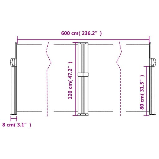 Fekete behúzható oldalsó napellenző 120 x 600 cm