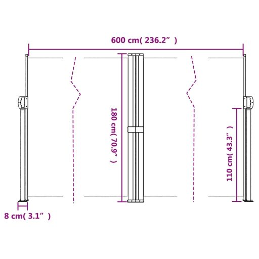 Terrakotta behúzható oldalsó napellenző 180 x 600 cm