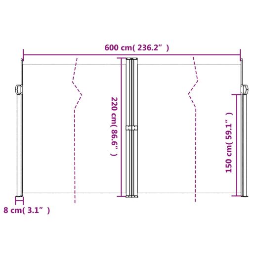 Fekete behúzható oldalsó napellenző 220 x 600 cm