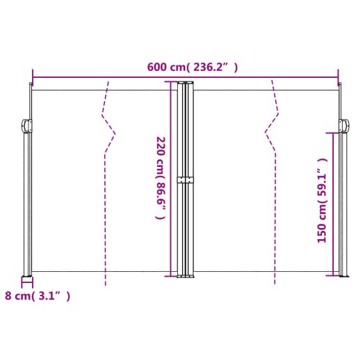 Bézs behúzható oldalsó napellenző 220 x 600 cm