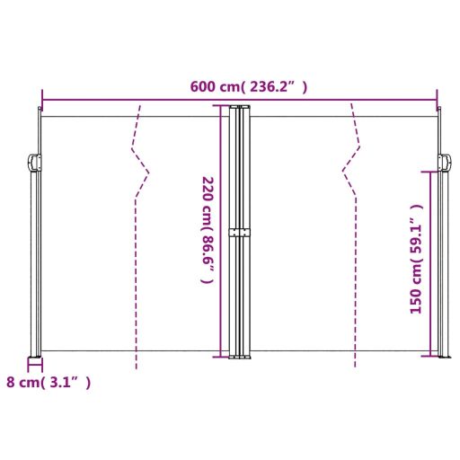 Terrakotta behúzható oldalsó napellenző 220 x 600 cm