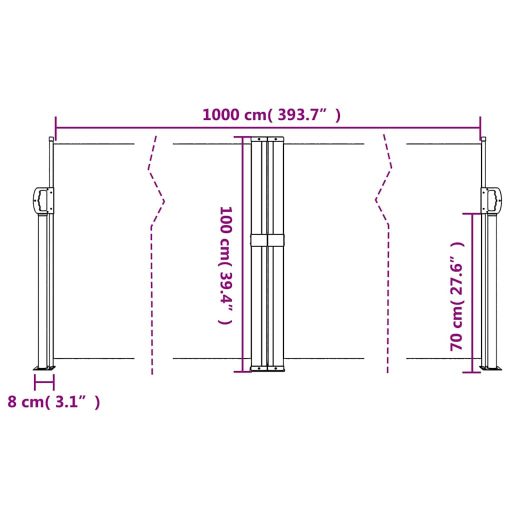 Antracitszürke behúzható oldalsó napellenző 100 x 1000 cm