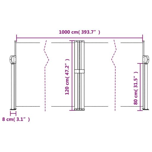 Tópszínű behúzható oldalsó napellenző 120 x 1000 cm