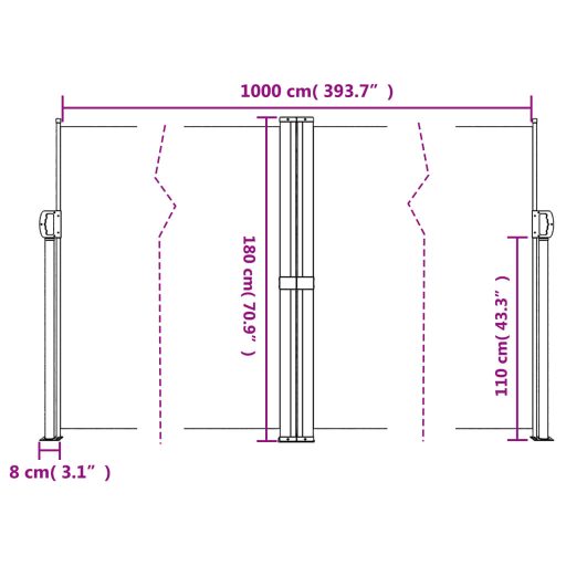 Terrakotta behúzható oldalsó napellenző 180 x 1000 cm