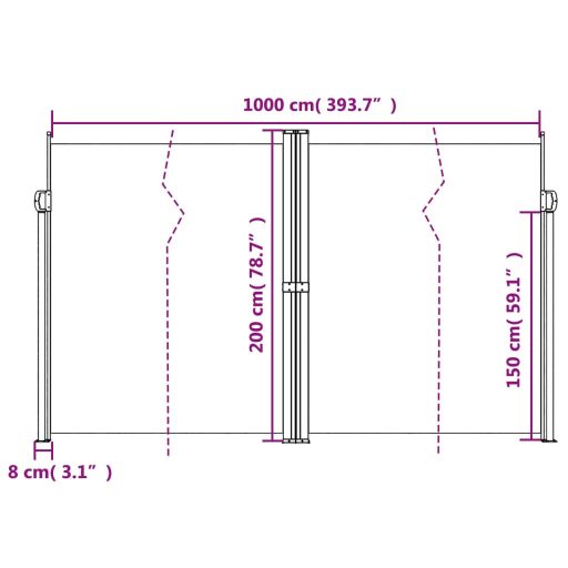 Tópszínű behúzható oldalsó napellenző 200 x 1000 cm