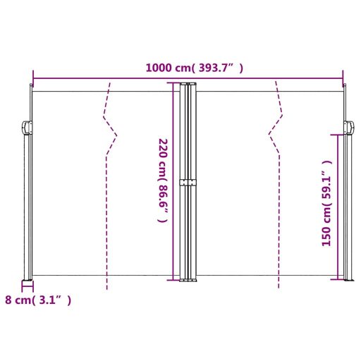 Antracitszürke behúzható oldalsó napellenző 220 x 1000 cm