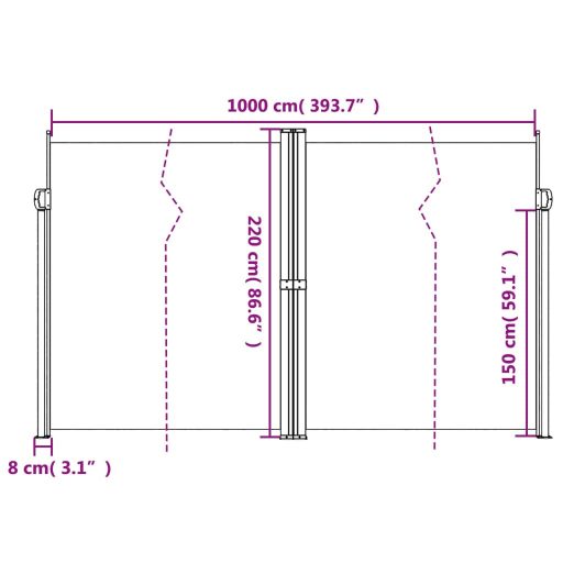 Tópszínű behúzható oldalsó napellenző 220 x 1000 cm