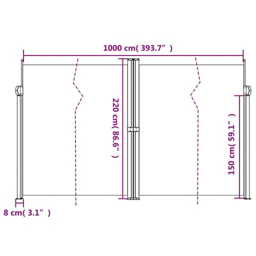 Sötétzöld behúzható oldalsó napellenző 220 x 1000 cm