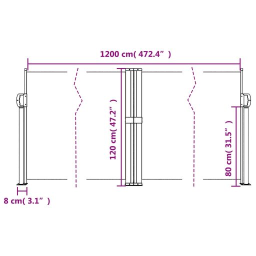 Fekete behúzható oldalsó napellenző 120 x 1200 cm