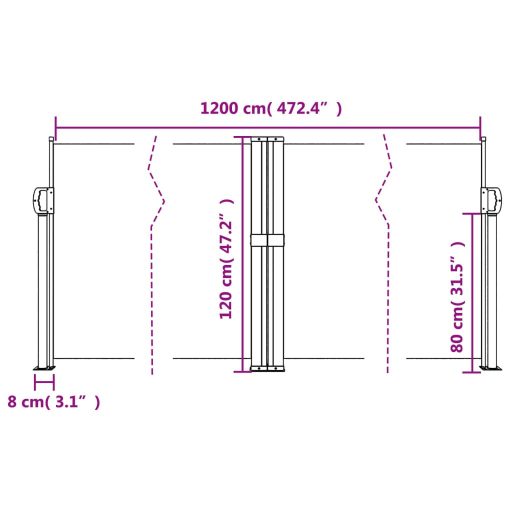 Barna behúzható oldalsó napellenző 120 x 1000 cm