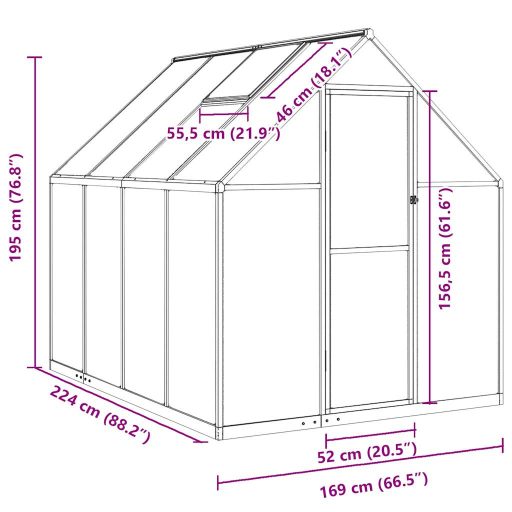 Zöld alumínium melegház alapvázzal 224 x 169 x 195 cm