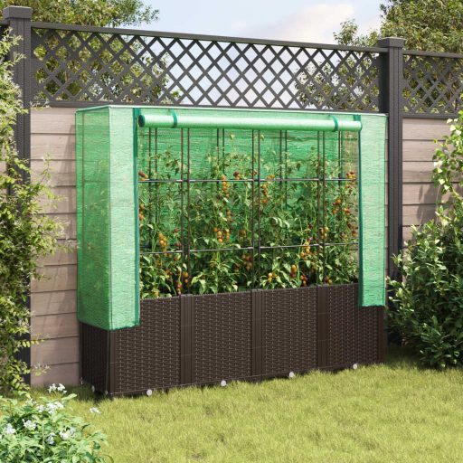 Rattan megjelenésű magaságyás melegháztakaróval 160x40x153 cm