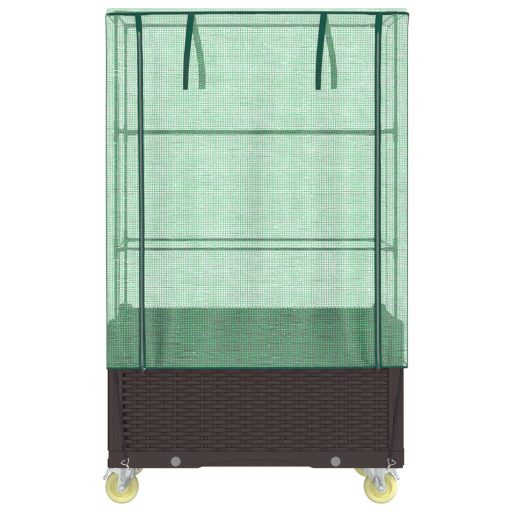 Rattan megjelenésű magaságyás borítással/kerékkel 80x50x182 cm