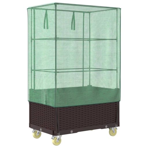 Rattan megjelenésű magaságyás borítással/kerékkel 80x50x182 cm