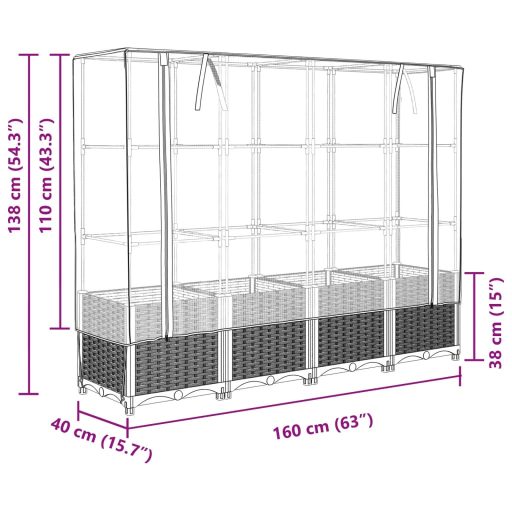 Rattan megjelenésű magaságyás melegháztakaróval 160x40x138 cm