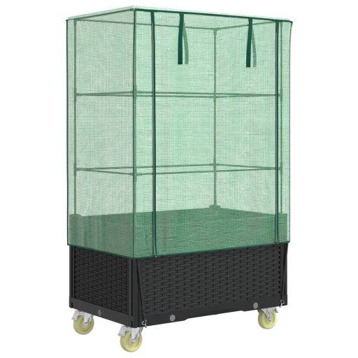 Rattan megjelenésű magaságyás borítással/kerékkel 80x50x182 cm