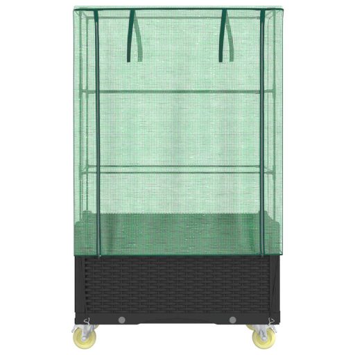 Rattan megjelenésű magaságyás borítással/kerékkel 80x50x182 cm