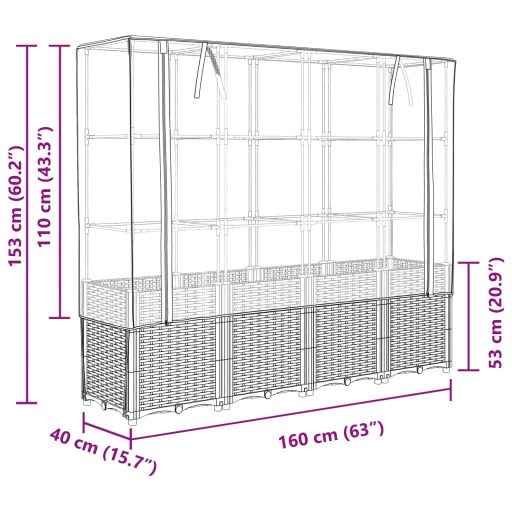 Rattan megjelenésű magaságyás melegháztakaróval 160x40x153 cm